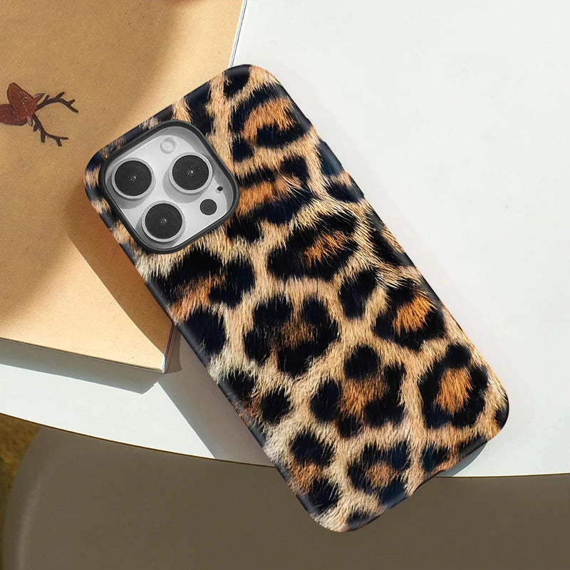 Tan Leopard Spot Phone Case for iPhone 16, 15 & 14 Series - Magnetic Soft TPU and PC Half-Wrapped Cover