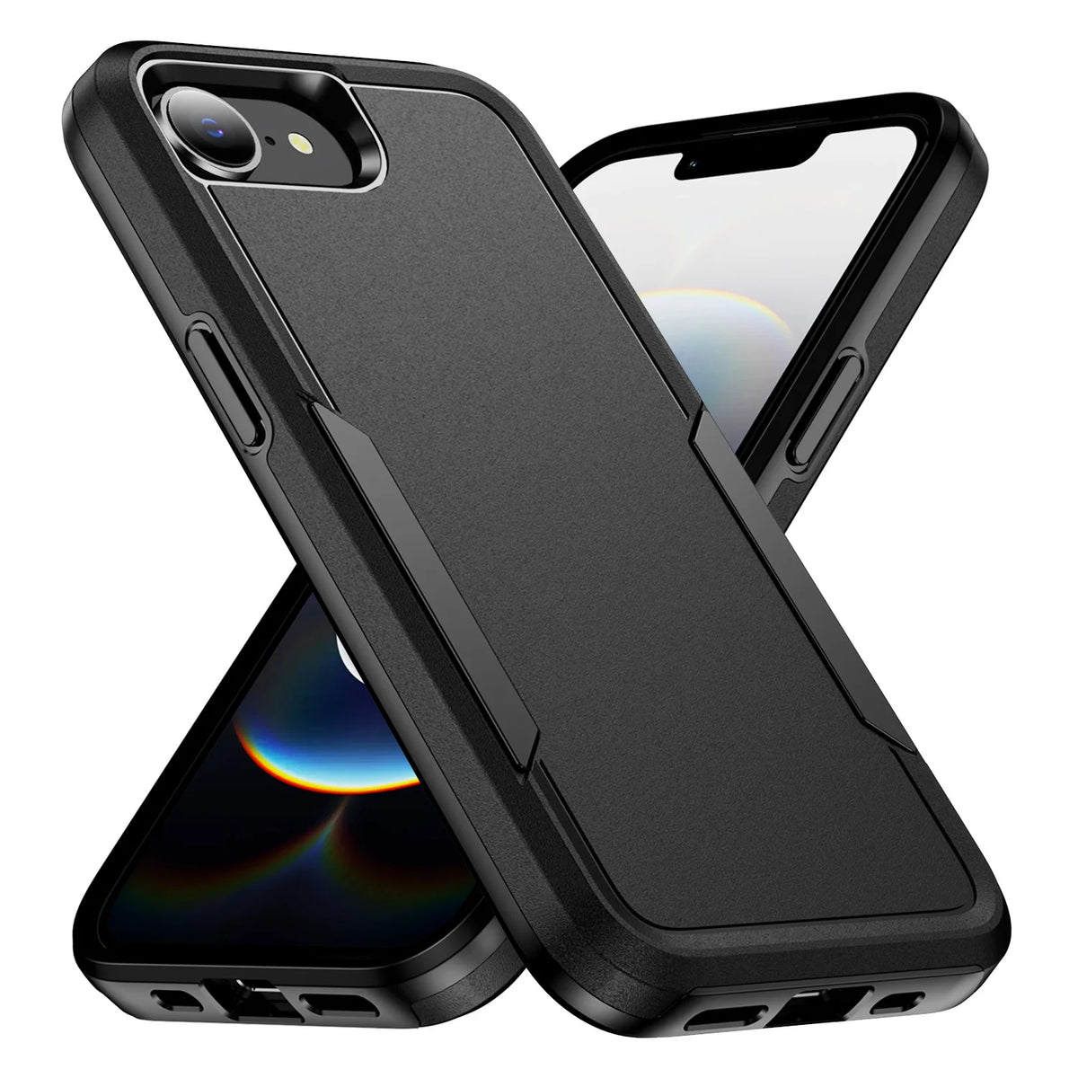 Dual-Layer Hard Phone Case for iPhone 17e, 17, Air, 16e, 16, 15 & 14 Series - Anti-Scratch Half-Wrapped Cover in Black o