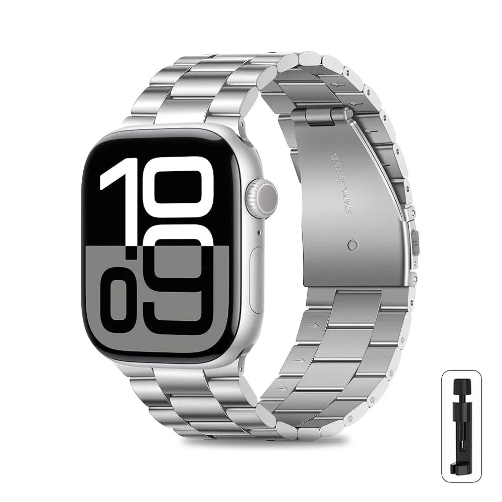 Stainless Steel Bracelet Strap for Apple Watch Series, SE & Ultra 38mm to 49mm in Silver, Gold, Rose Gold, Starlight & Black