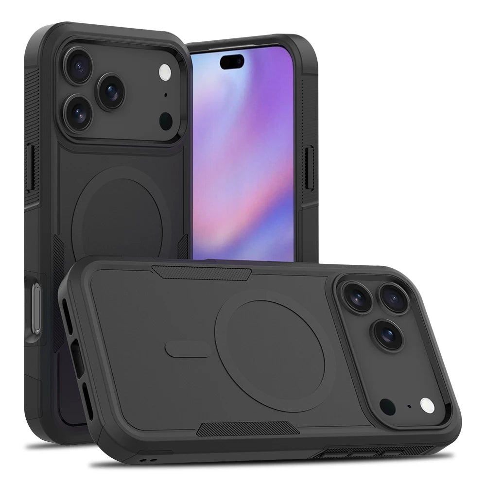 Rugged Armour-Style Magnetic Phone Case for iPhone 18 Pro Max, 18 Pro, Air, 17, 16, 15 & 14 Series, Matte PC and TPU Cov