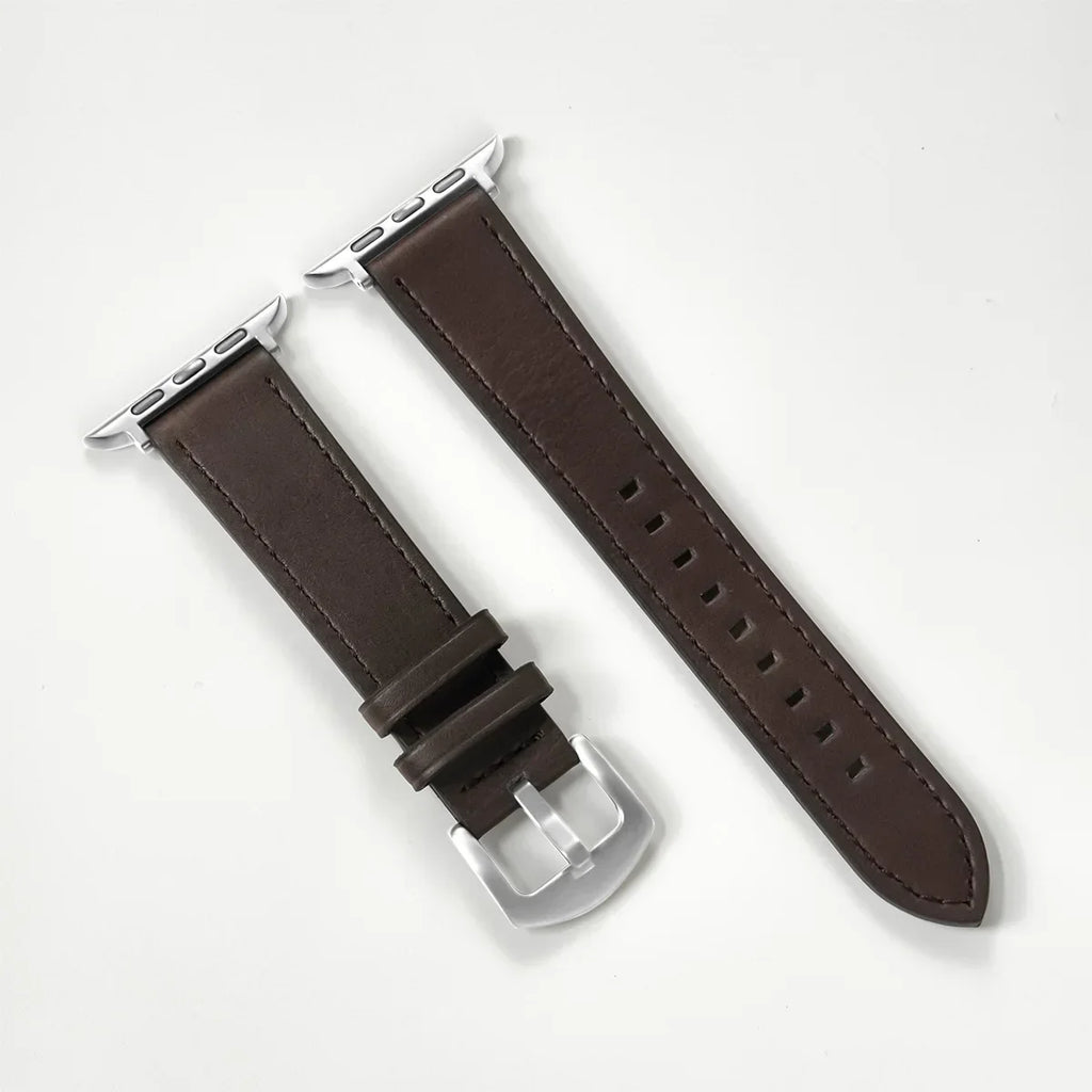 Classic PU Leather Strap for Apple Watch Series, SE & Ultra 38/40/41/42/44/45/46/49mm in Brown, Grey, Black & Blue