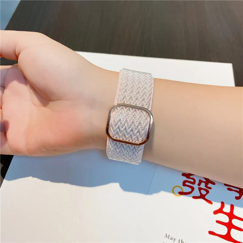 Elastic Nylon Loop Strap with Adjustable Buckle for Apple Watch 38–49mm Series, SE & Ultra, in Patterned, Glitter and Pl