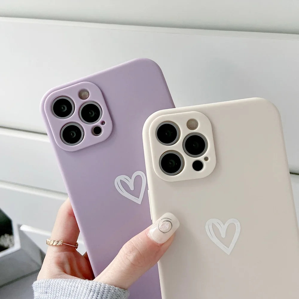 Soft Silicone Heart Phone Case for iPhone 17 Pro Max, 16, 15 & 14 Series - Matte Candy Shades in Pink, Blue or White