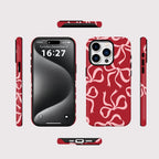 Red Ribbon Bow Phone Case for iPhone 16, 15 & 14 Series - Two-in-One Magnetic PC and TPU Cover with Pink Bows