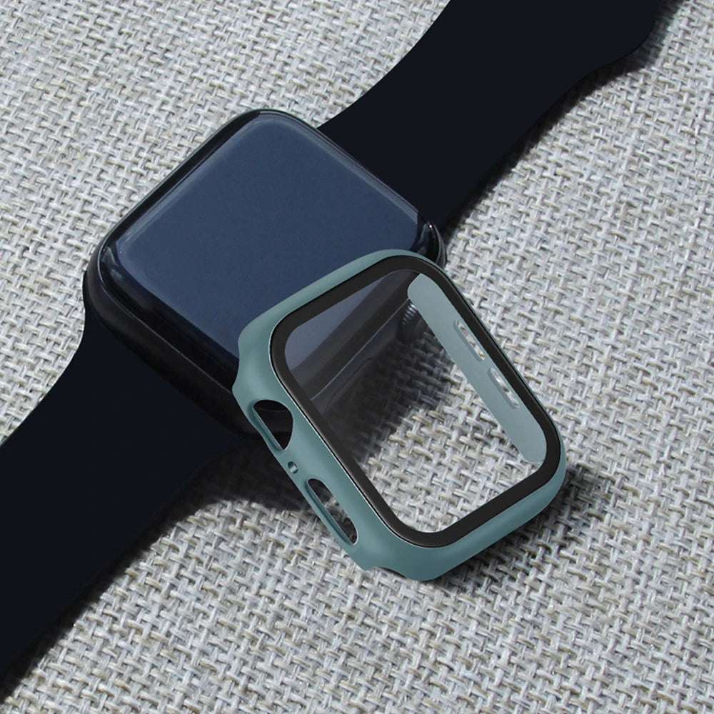 PC Bumper Case with Tempered Glass Screen Protector for Apple Watch 38–49mm Series, SE & Ultra in Black, Clear & More