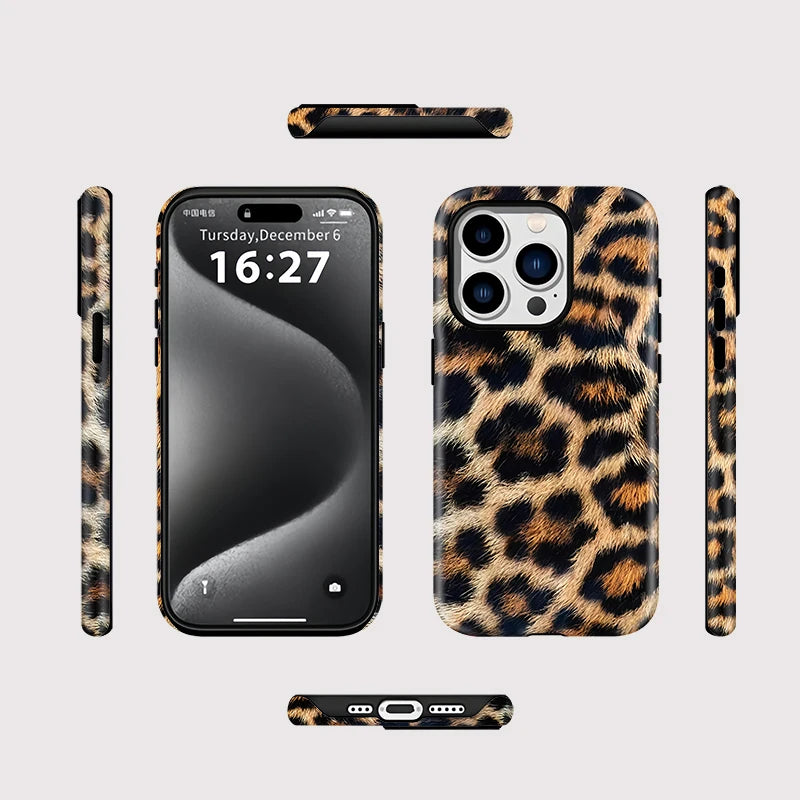 Tan Leopard Spot Phone Case for iPhone 16, 15 & 14 Series - Magnetic Soft TPU and PC Half-Wrapped Cover