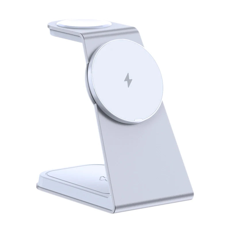 3-in-1 Magnetic Wireless Charging Stand for iPhone 16, 15 & 14, Apple Watch and AirPods – Aluminium Alloy with USB-C Cab