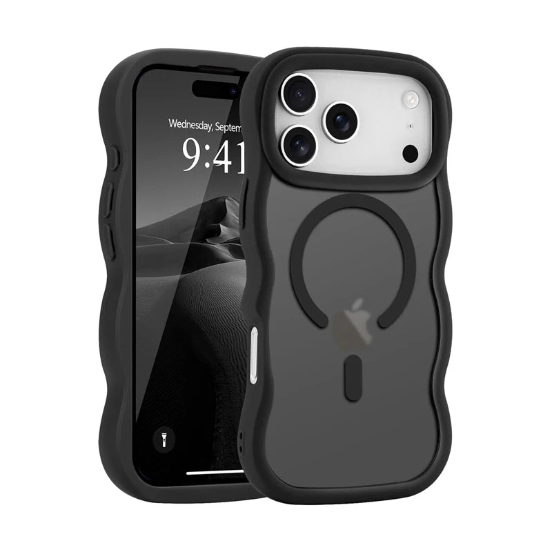 Wavy Edge Matte Phone Case for iPhone 18 Pro, 17, 16, 15 & 14 Series - Tinted Translucent PC and TPU Magnetic Cover
