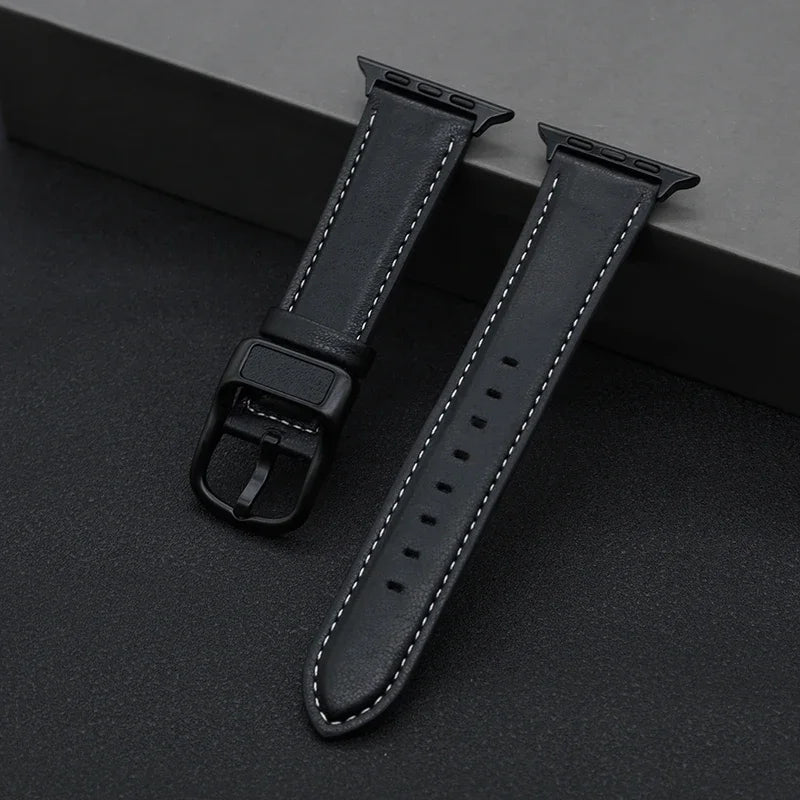 PU Leather Strap for Apple Watch 38mm to 49mm Classic Buckle Band in Black, Brown, Blue and Cyan