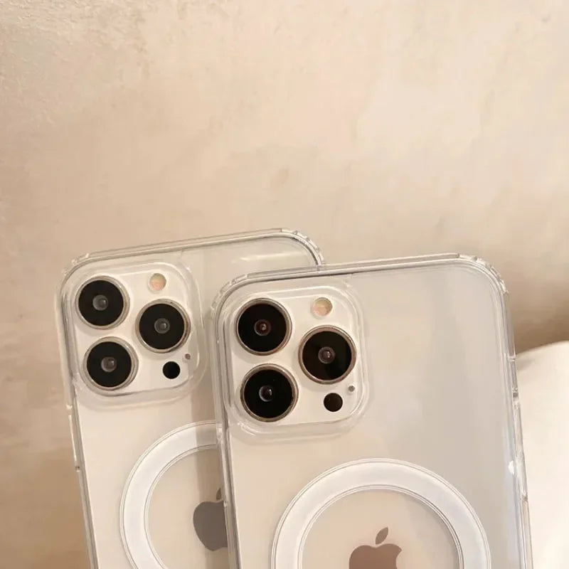 Clear Magnetic Phone Case for iPhone 16, 15 & 14 Series, Transparent PC and TPU Anti-Fingerprint Cover