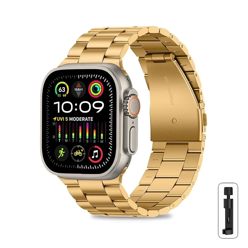 Stainless Steel Bracelet Strap for Apple Watch Series, SE & Ultra 38mm to 49mm in Silver, Gold, Rose Gold, Starlight & Black