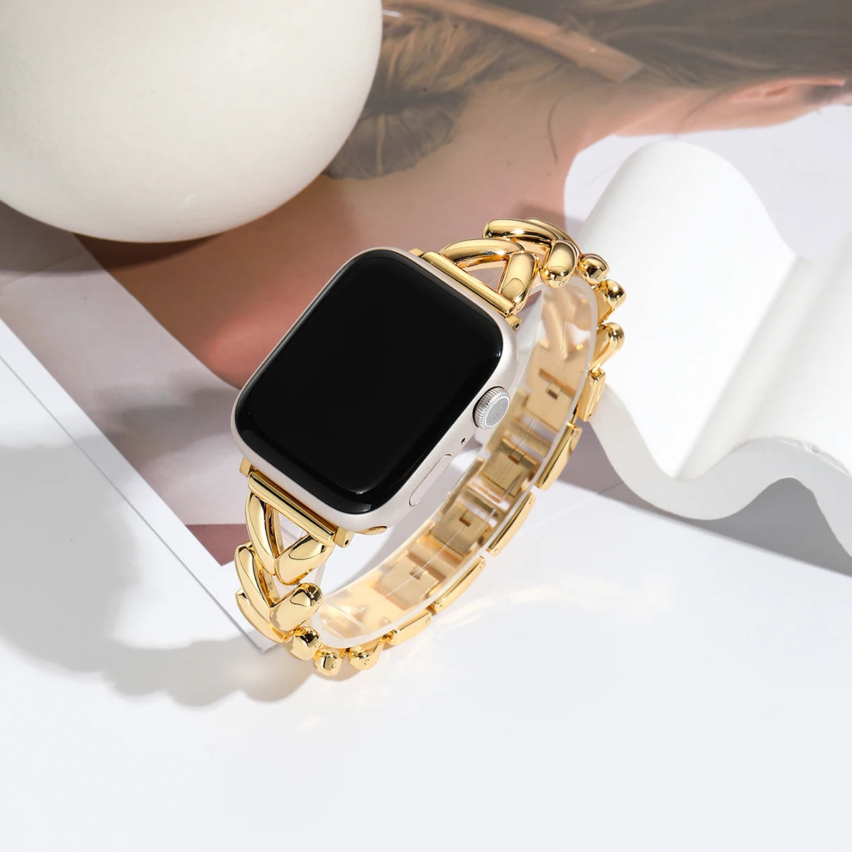 Stainless Steel Slim V-Link Strap for Apple Watch Series, SE & Ultra 38–49mm in Silver, Gold, Rose Gold & Black