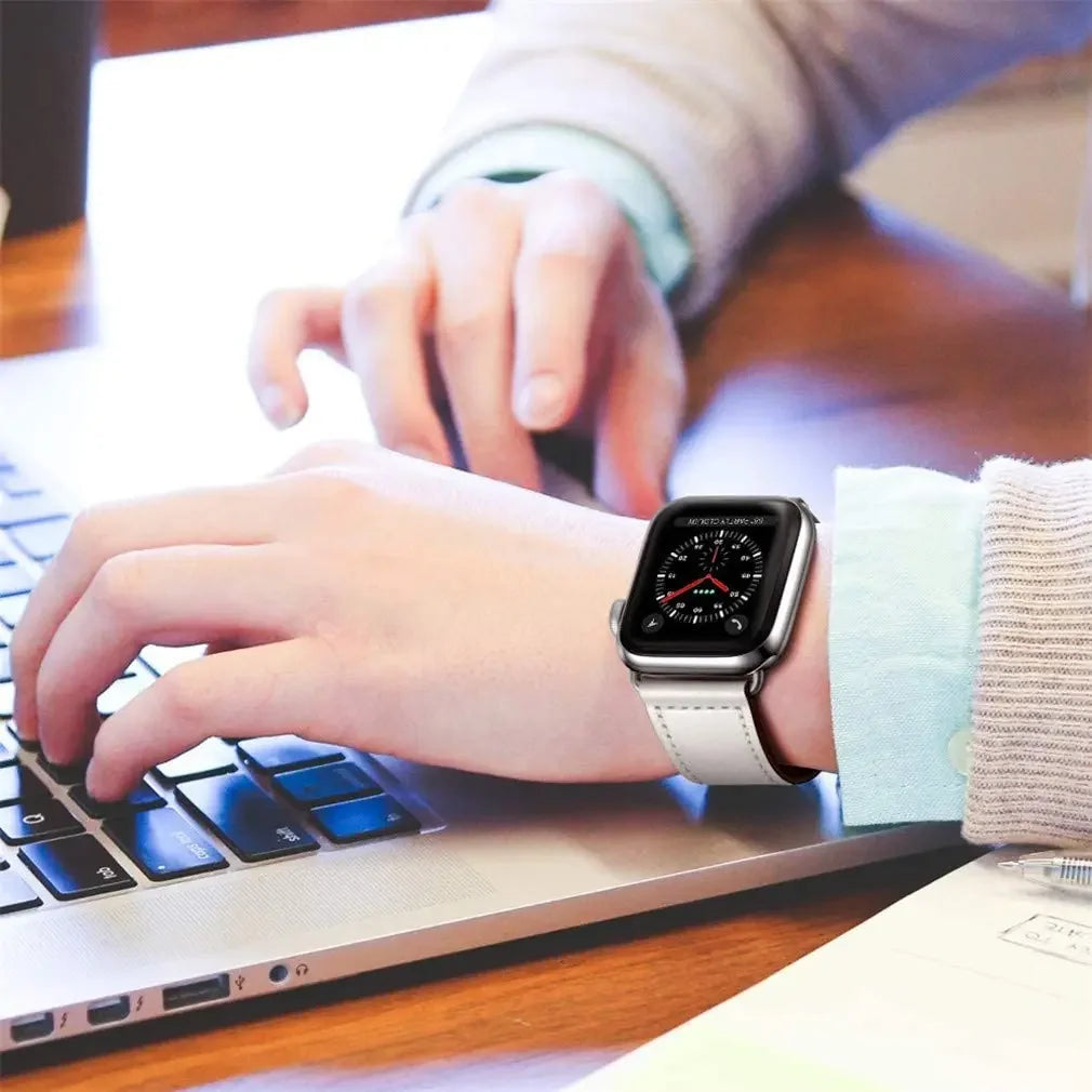 Leather Watch Strap with Snap Button for Apple Watch 38/40/41mm, 42/44/45/49mm, Series 10 42mm and 46mm in 15 Colours