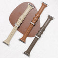 Slim Tapered Leather Strap with Silver Pin Buckle for Apple Watch 38/40/41mm and 42/44/45/49mm, Women's Narrow Watch Ban