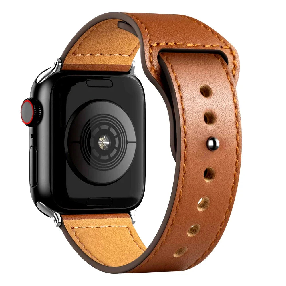 Leather Watch Strap with Snap Button for Apple Watch 38/40/41mm, 42/44/45/49mm, Series 10 42mm and 46mm in 15 Colours