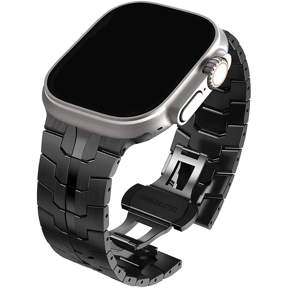 Silver and Orange Stainless Steel Link Strap for Apple Watch 38/40/41/42/44/45/46/49mm - Adjustable Metal Band