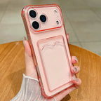 Clear Card Holder Phone Case for Selected iPhone 14 to 18 Pro Max Models, Shockproof Soft Silicone Cover with Back Card 