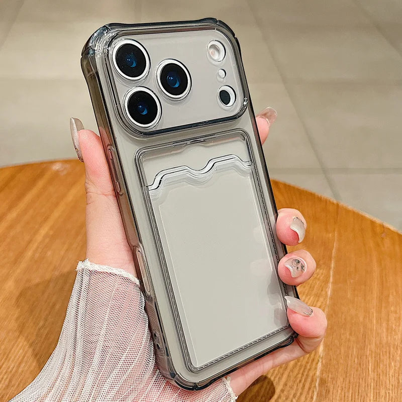 Clear Card Holder Phone Case for Selected iPhone 14 to 18 Pro Max Models, Shockproof Soft Silicone Cover with Back Card 