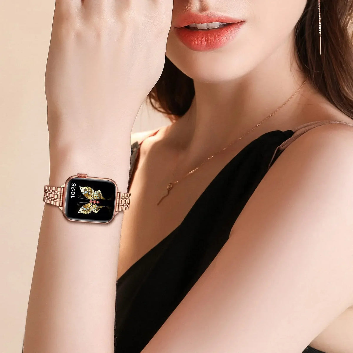 Slim Stainless Steel Strap for Apple Watch 40/41/42mm & 44/45/46/49mm with Butterfly Clasp and Adjustment Tool