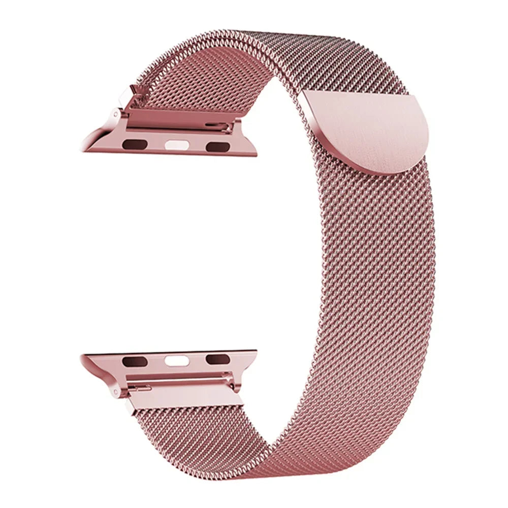 Rose Pink Magnetic Mesh Strap for Apple Watch 38/40/41/42 and 42/44/45/46/49mm, Stainless Steel Band for Series, SE and 