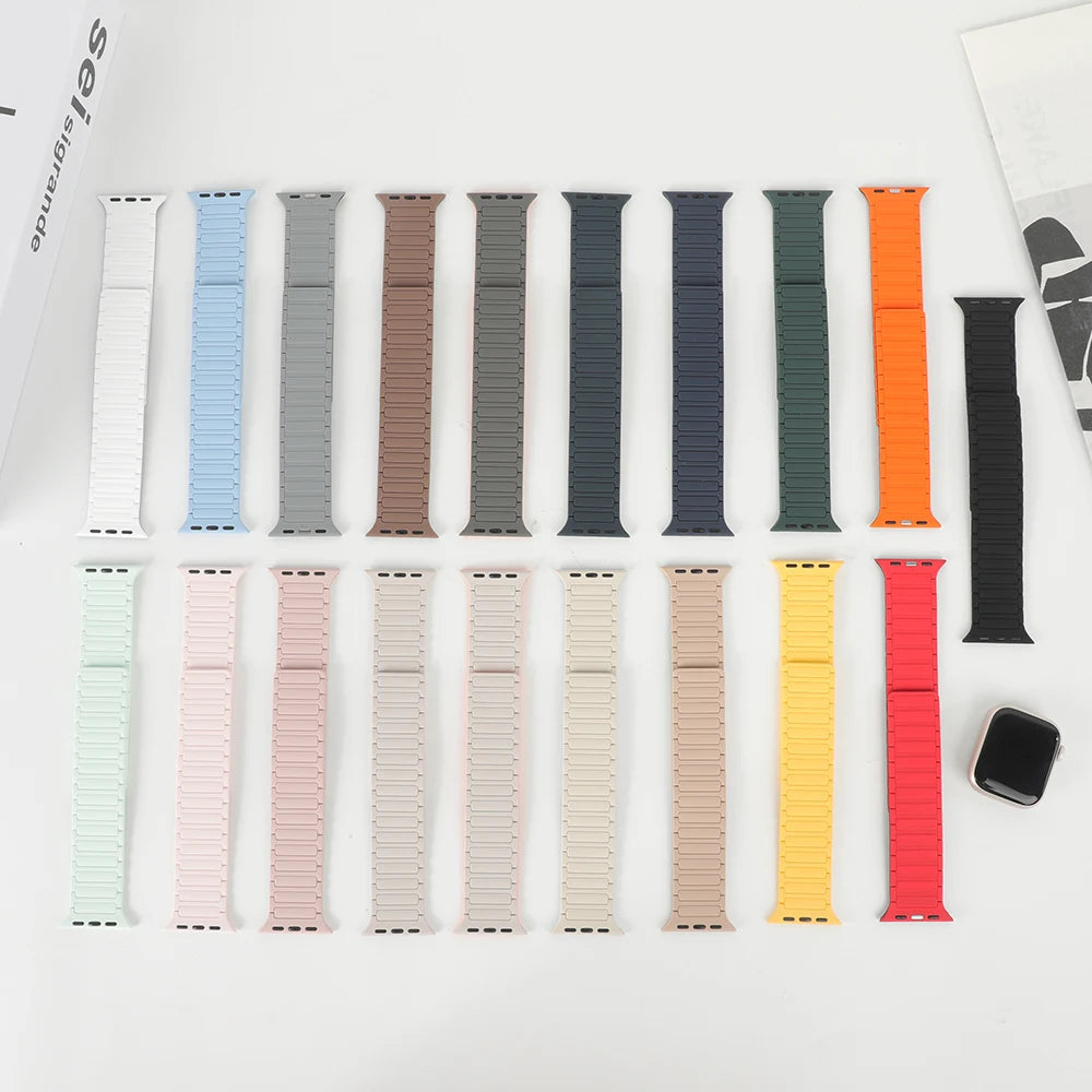 Magnetic Silicone Loop Strap for Apple Watch 40/41mm, 42mm (Series 10/11) & 44/45/46/49mm – Solid and Two-Tone Colours