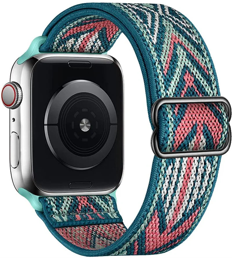 Elastic Nylon Loop Strap with Adjustable Buckle for Apple Watch 38–49mm Series, SE & Ultra, in Patterned, Glitter and Pl