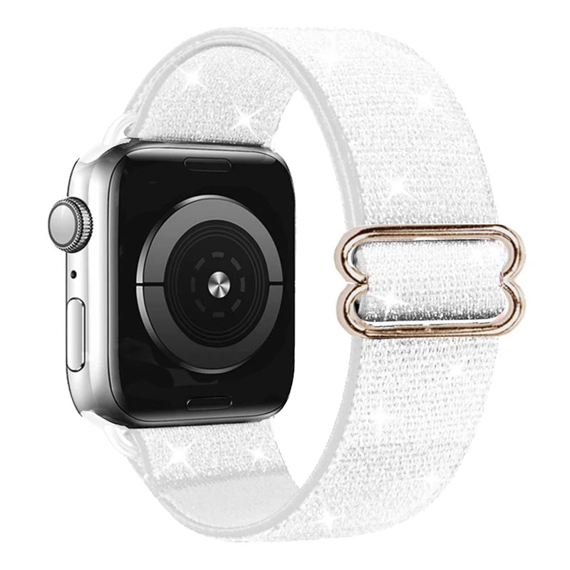Elastic Nylon Loop Strap with Adjustable Buckle for Apple Watch 38–49mm Series, SE & Ultra, in Patterned, Glitter and Pl