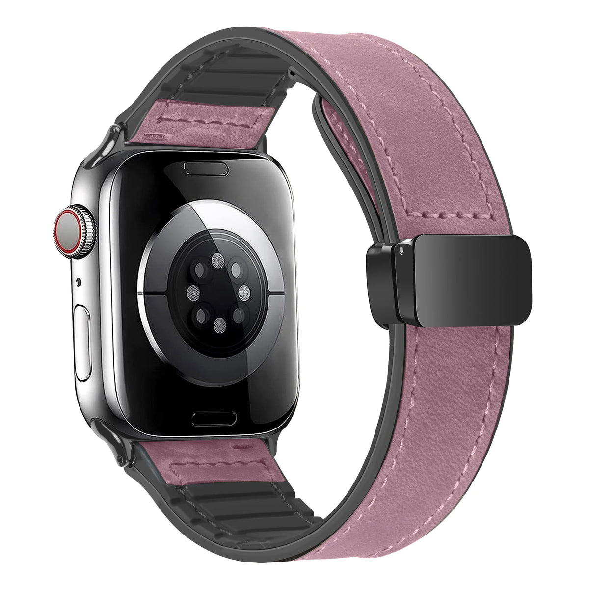 Leather and Silicone Strap with Magnetic Folding Buckle for Apple Watch Series 11, 10, 9, 8, 7, SE & Ultra, 38–49mm Case