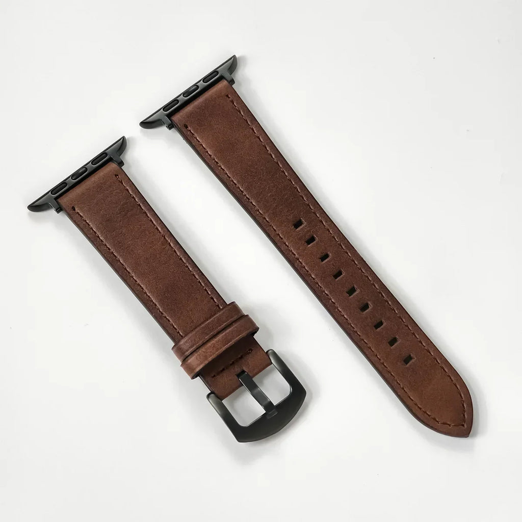 Classic PU Leather Strap for Apple Watch Series, SE & Ultra 38/40/41/42/44/45/46/49mm in Brown, Grey, Black & Blue