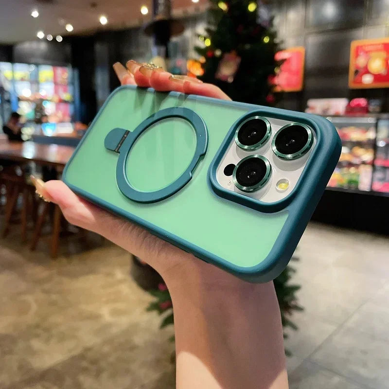 Matte Magnetic Ring Holder Phone Case for iPhone 17 Pro Max, 17 Pro, 17, Air, 16, 15 & 14 Series in PC and TPU