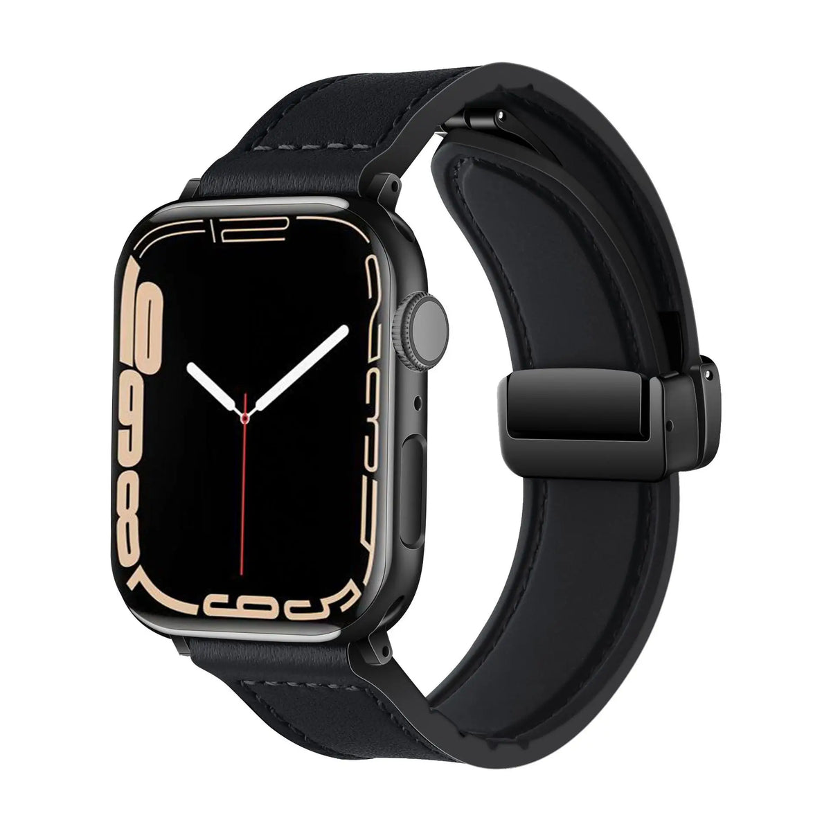 Cow Leather and Silicone Strap with Magnetic Folding Buckle for Apple Watch 38/40/41mm, 42/44/45/46/49mm and Series 10/1