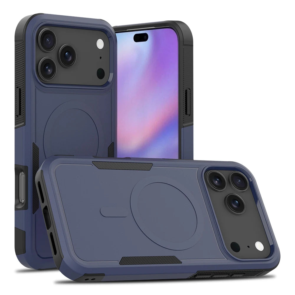 Rugged Armour-Style Magnetic Phone Case for iPhone 18 Pro Max, 18 Pro, Air, 17, 16, 15 & 14 Series, Matte PC and TPU Cov