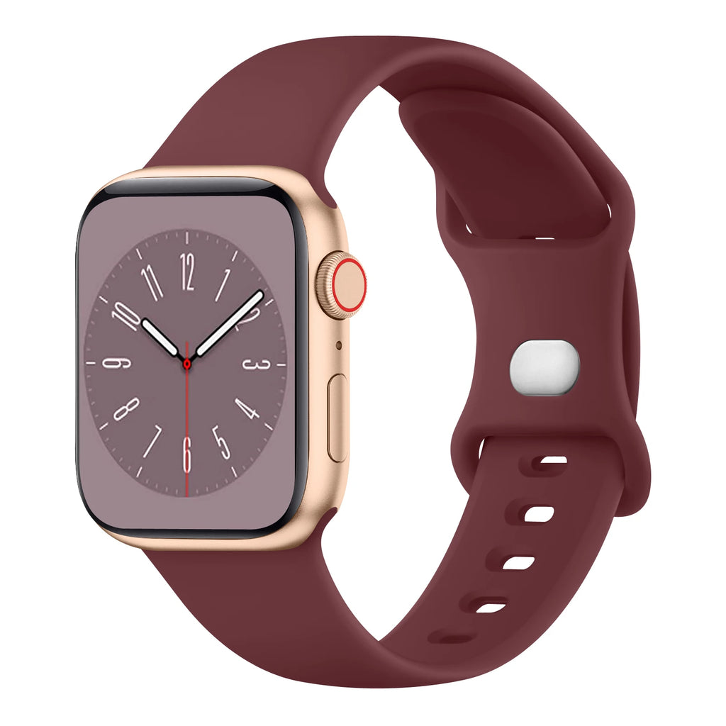 Soft Silicone Strap with Snap Button Fastening for Apple Watch 38–49mm Cases, Series 10 and Ultra Compatible Watch Band