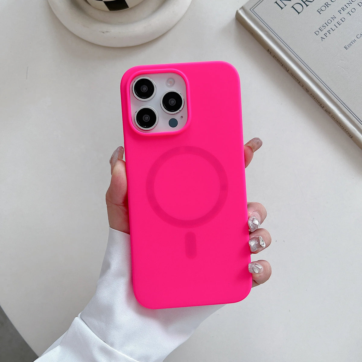 Bright Colour Liquid Silicone Phone Case with Magnetic Back for iPhone 14, 15 & 16 Models - Soft Matte Cover for Wireles