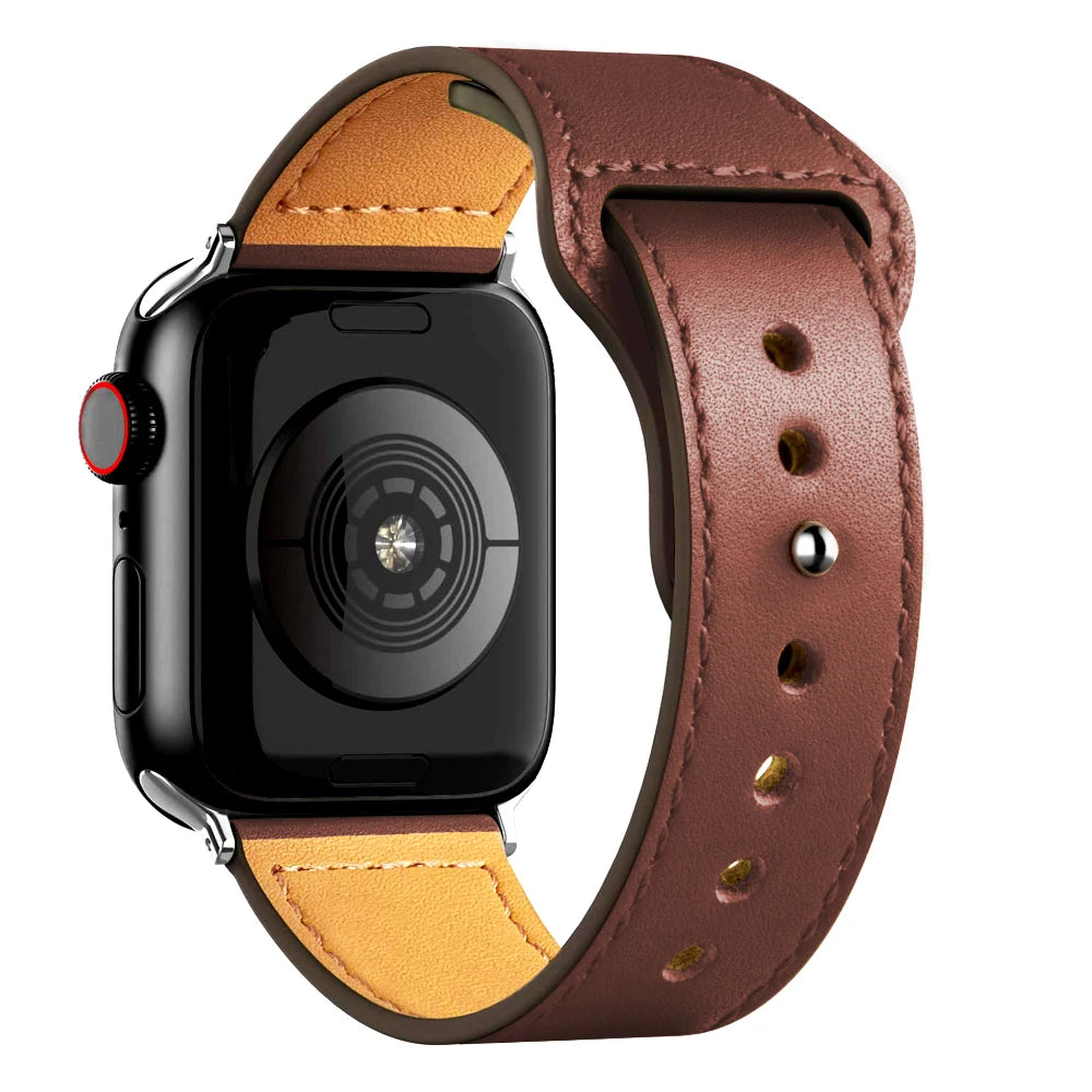 Leather Strap with Snap Button Closure for Apple Watch 38/40/41mm and 42/44/45/49mm in 22 Colours
