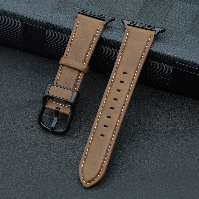PU Leather Strap for Apple Watch 38mm to 49mm Classic Buckle Band in Black, Brown, Blue and Cyan