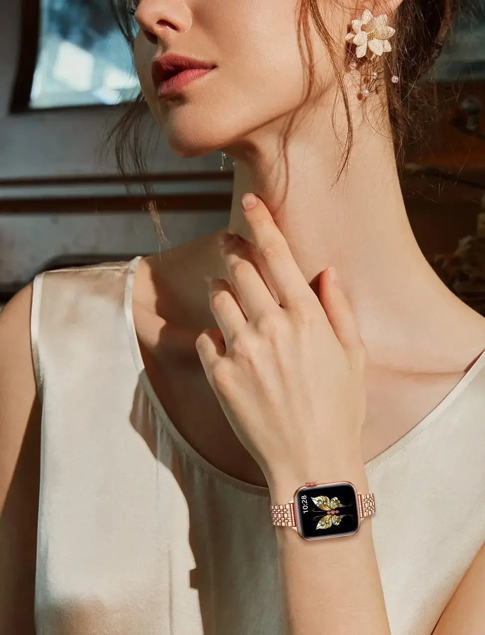 Slim Stainless Steel Strap for Apple Watch 40/41/42mm & 44/45/46/49mm with Butterfly Clasp and Adjustment Tool