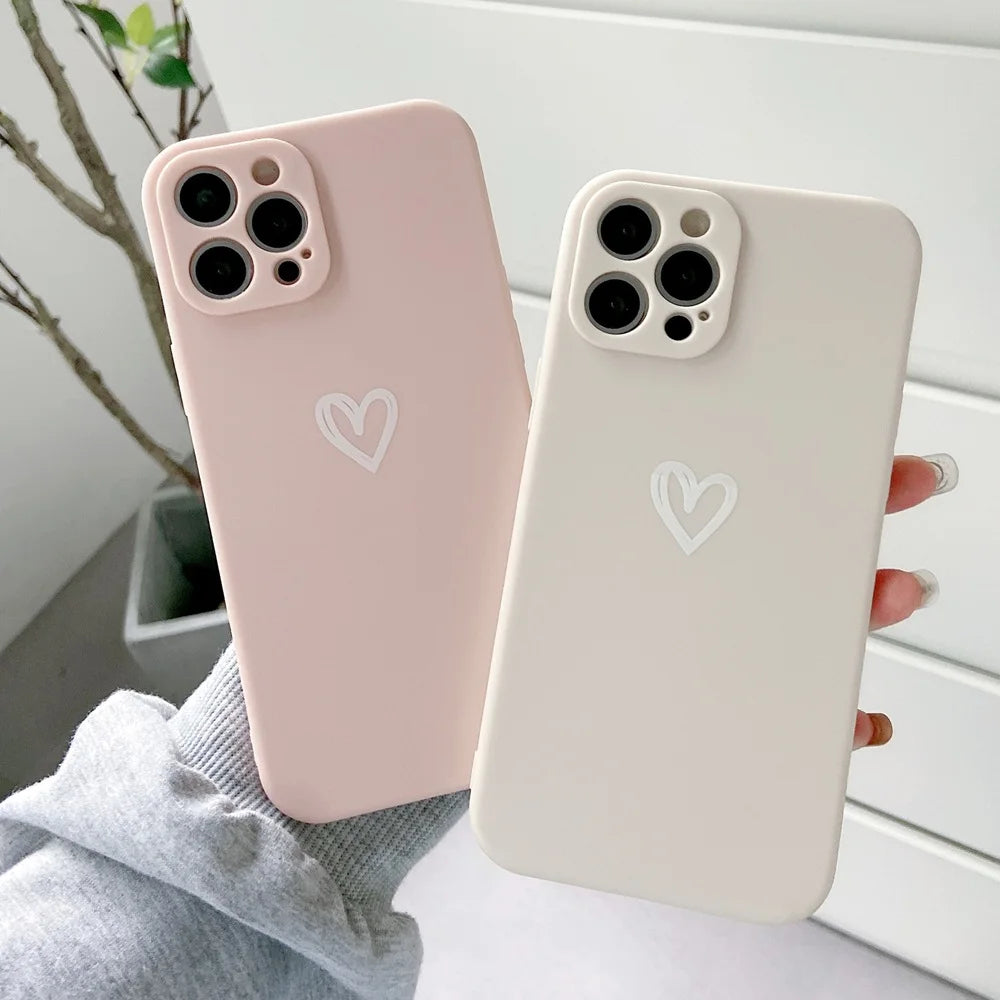 Soft Silicone Heart Phone Case for iPhone 17 Pro Max, 16, 15 & 14 Series - Matte Candy Shades in Pink, Blue or White