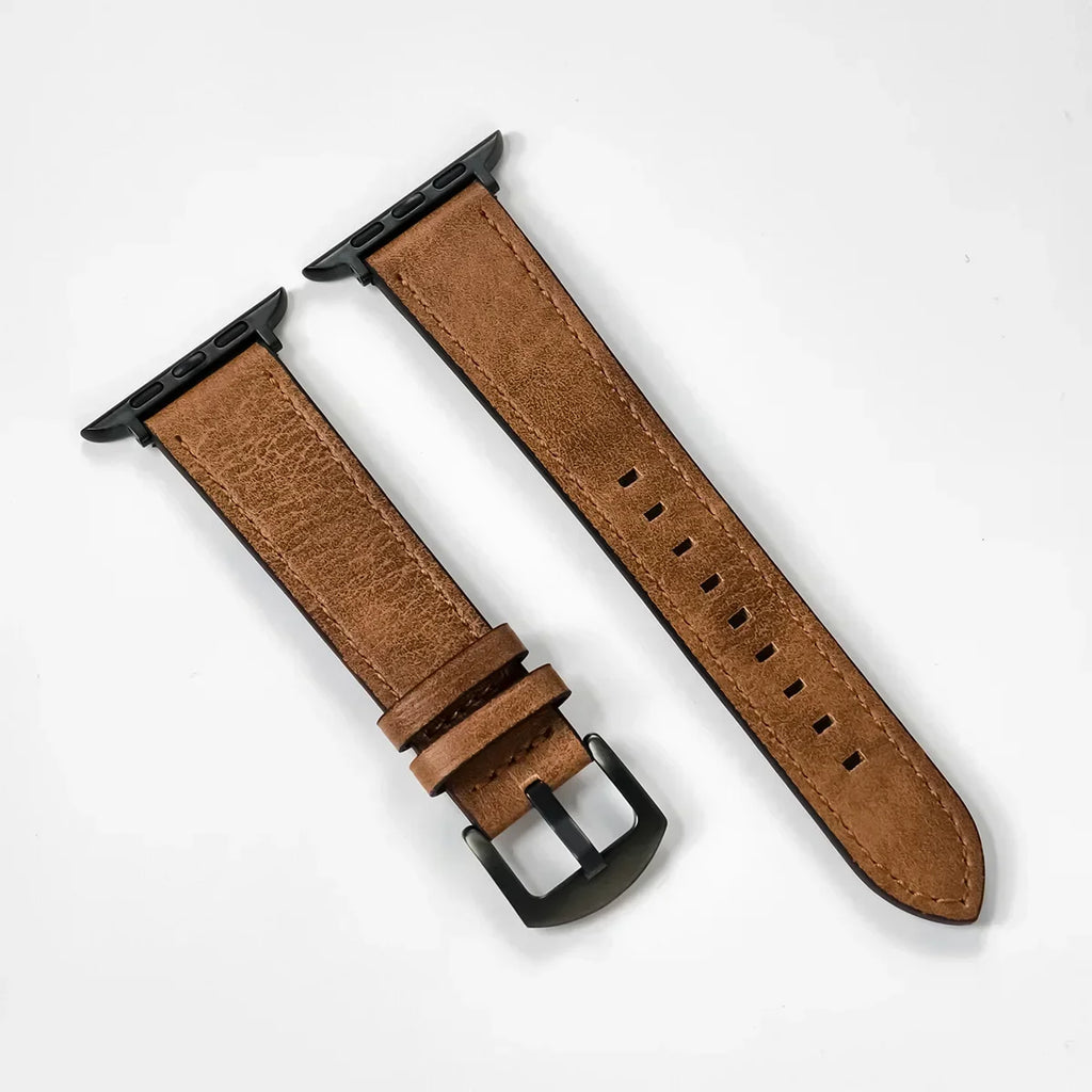 Classic PU Leather Strap for Apple Watch Series, SE & Ultra 38/40/41/42/44/45/46/49mm in Brown, Grey, Black & Blue