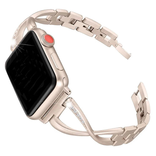 Diamond-Effect Stainless Steel Strap for Apple Watch 38/40/41mm & 44/45/49mm (42mm Series 1–3) with Hook Buckle