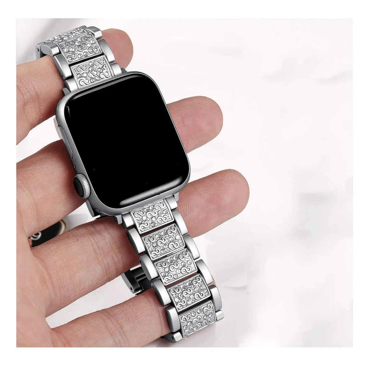 Crystal-Set Stainless Steel Link Strap for Apple Watch 38/40/41mm, 42/44/45/49mm, Series 10 42mm and 46mm in 5 Colours