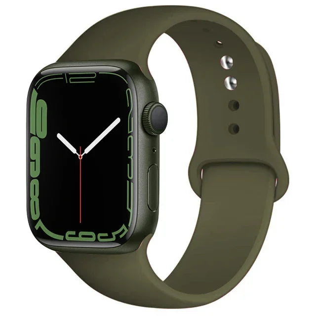 Olive Green Silicone Watch Strap for Apple Watch 38/40/41mm & 42/44/45/46/49mm - Flexible Band, S/M or M/L