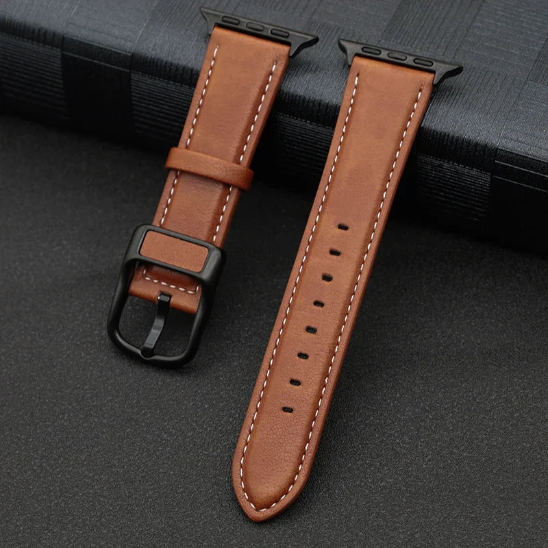 PU Leather Strap for Apple Watch 38mm to 49mm Classic Buckle Band in Black, Brown, Blue and Cyan