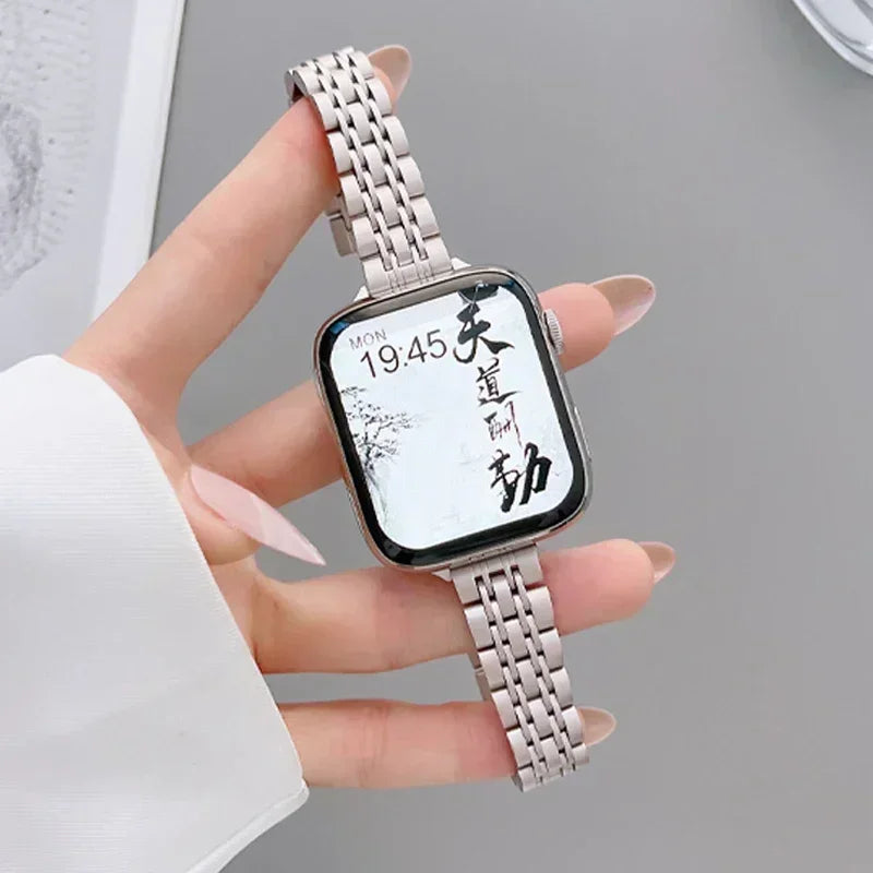 Slim Stainless Steel Strap for Apple Watch 40/41/42mm & 44/45/46/49mm with Butterfly Clasp and Adjustment Tool