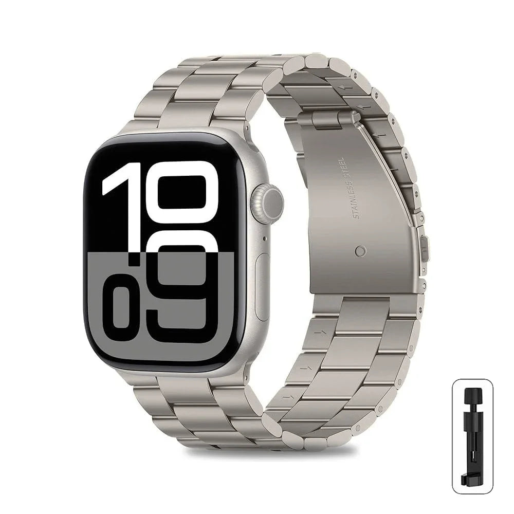 Stainless Steel Bracelet Strap for Apple Watch Series, SE & Ultra 38mm to 49mm in Silver, Gold, Rose Gold, Starlight & Black