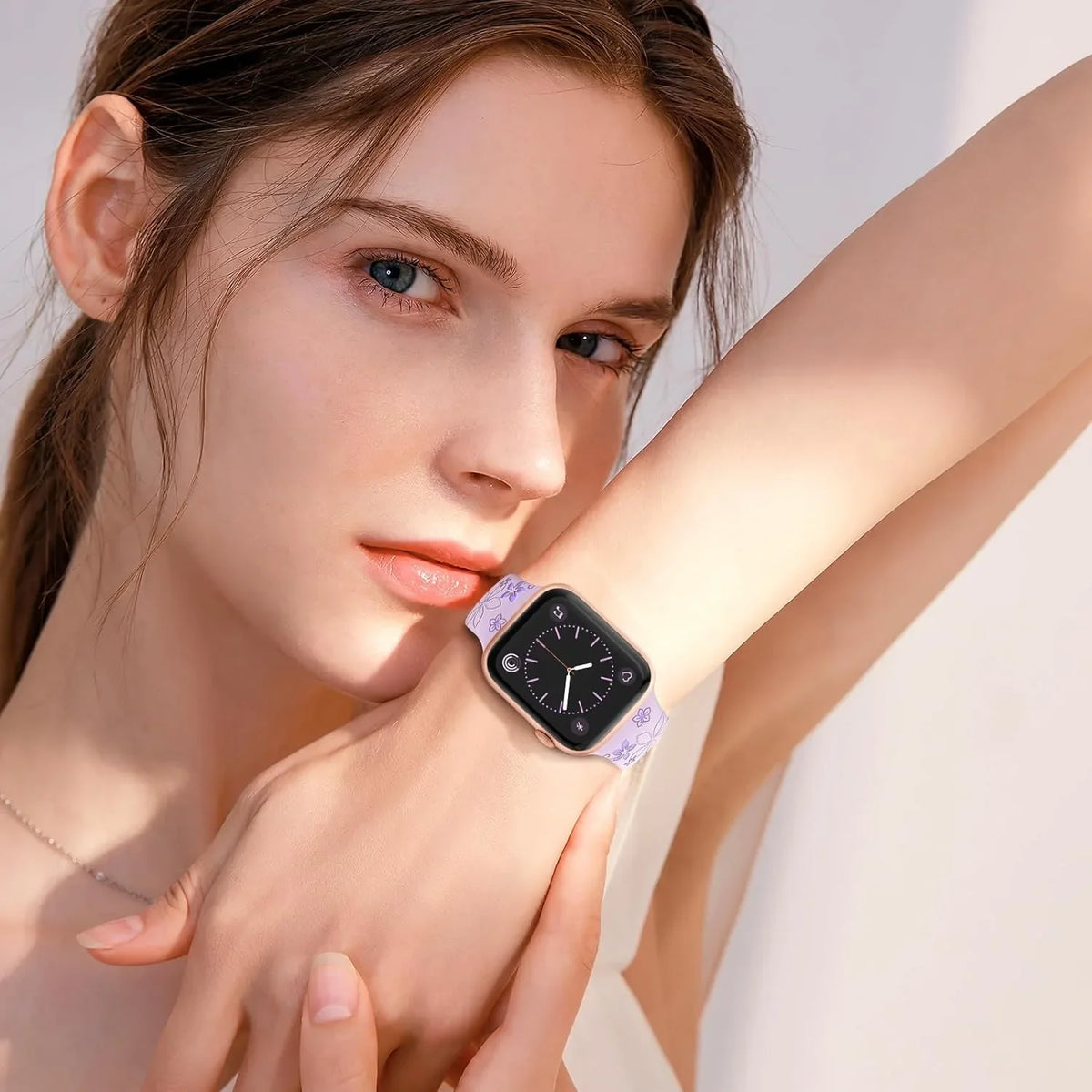 Two-Tone Floral Engraved Silicone Strap for Apple Watch 38/40/41mm, 42/44/45/46/49mm and Series 10/11 42mm in 10 Colourw