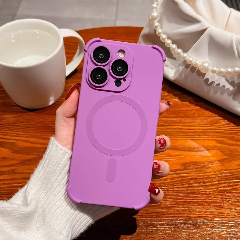 Liquid Silicone Magnetic Phone Case for iPhone 14, 15, 16 & 17 Series - Soft Shockproof Wireless Charging Cover in Seven