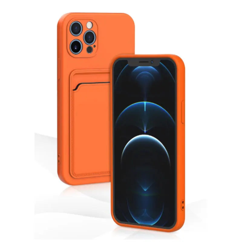 Soft TPU Phone Case with Card Pocket on the Back for iPhone 14, 15, 16, 17 & 18 Pro Models - Slim Frosted Cover in Six C