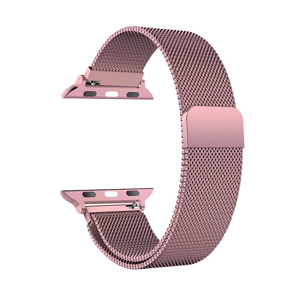 Rose Gold Magnetic Mesh Strap for Apple Watch 38/40/41/42 and 42/44/45/46/49mm, Stainless Steel Band for Series, SE and 