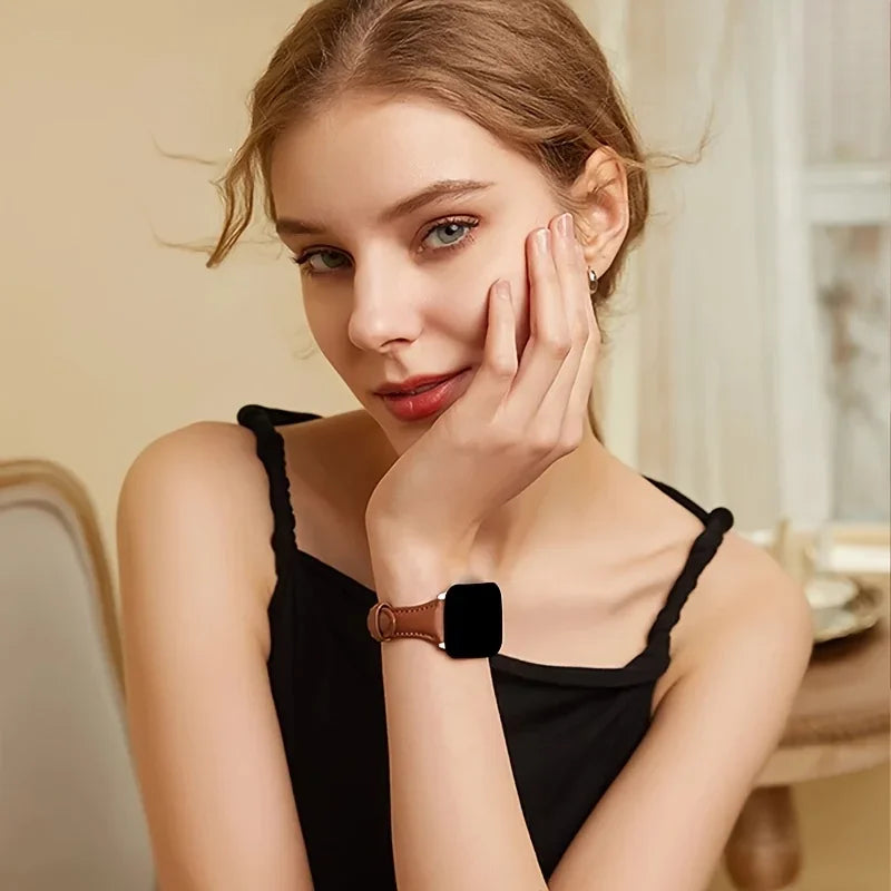 Slim PU Leather Strap with Metal Buckle for Apple Watch 38/40/41/42/44/45/46/49mm – Classic Band for Series, SE & Ultra